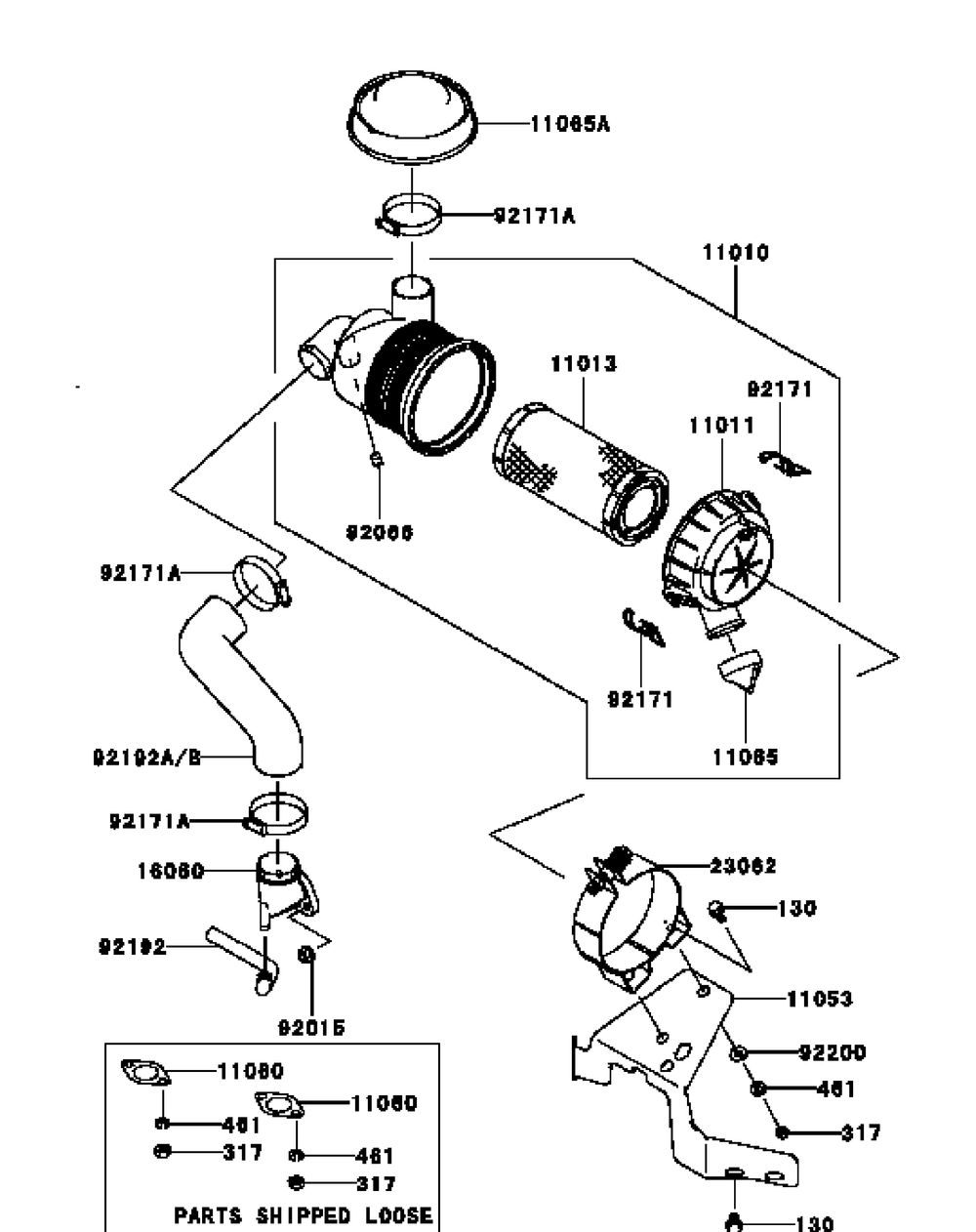 Kawasaki Fh580v-Cs25 Air Filter And Muffler Diagram and Parts List for H1952 55AI4HPD750-WAM Cub Cadet Lawn Mower